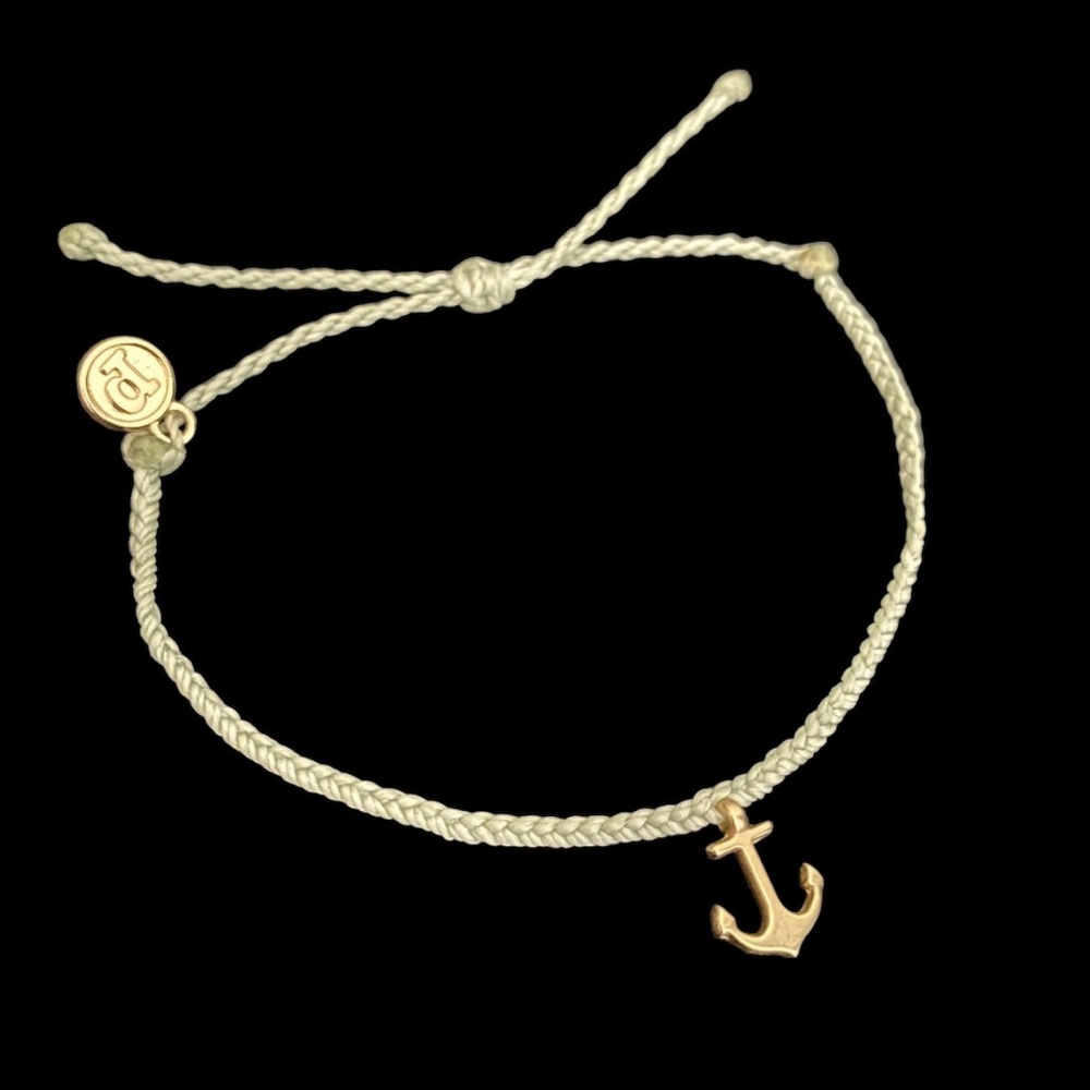 PURA VIDA RETIRED GOLD ANCHOR ON MINT CORD BRACELET